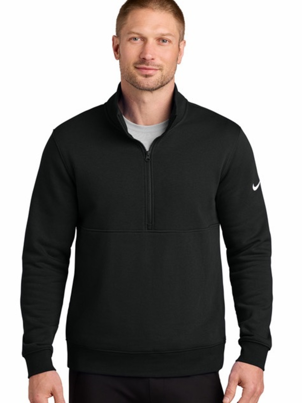 Nike Men's Black Club Fleece Sleeve Swoosh 1/2 Zip DX6718 Size Large